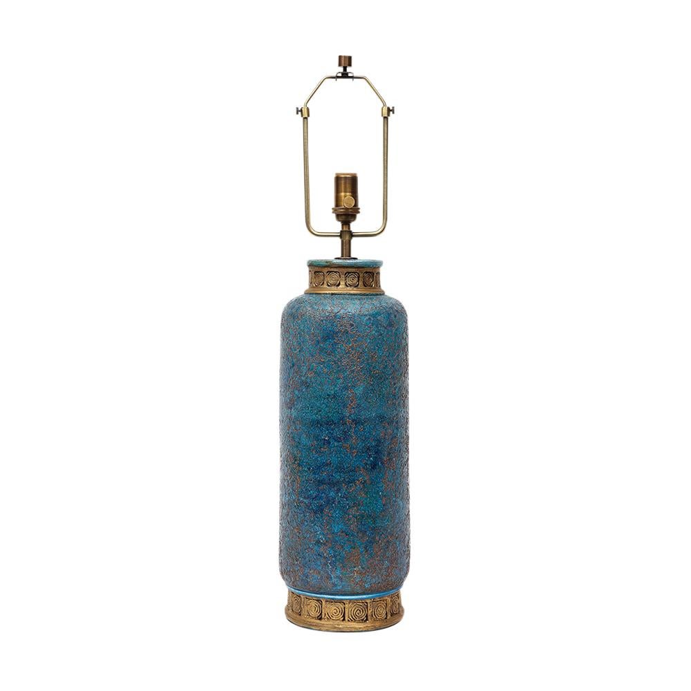 Aldo Londi Bitossi Table Lamp, Ceramic, Blue, Gold, Cinese, Signed For Sale 4