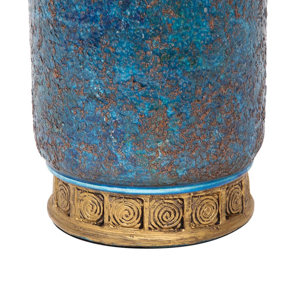Glazed Aldo Londi Bitossi Table Lamp, Ceramic, Blue, Gold, Cinese, Signed For Sale