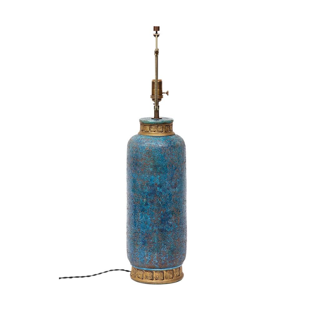 Milieu du XXe siècle Aldo Londi Lampe de table Bitossi, céramique, bleu, or, chinois, signée en vente