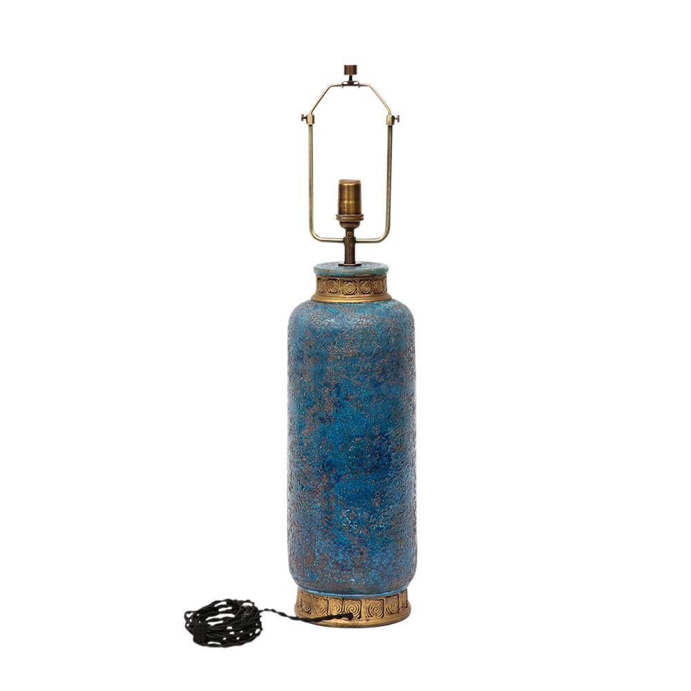 Aldo Londi Bitossi Table Lamp, Ceramic, Blue, Gold, Cinese, Signed For Sale 2