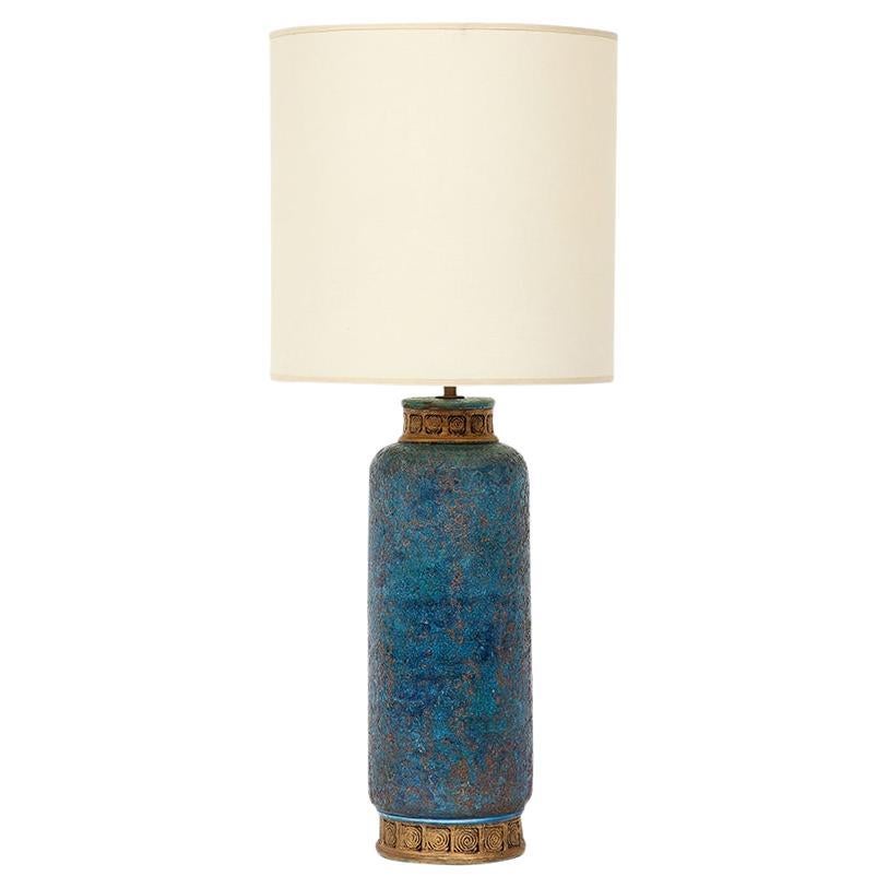 Aldo Londi Bitossi Table Lamp, Ceramic, Blue, Gold, Cinese, Signed For Sale