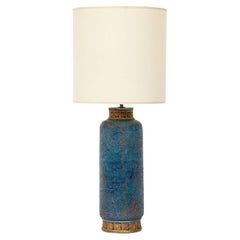 Vintage Aldo Londi Bitossi Table Lamp, Ceramic, Blue, Gold, Cinese, Signed