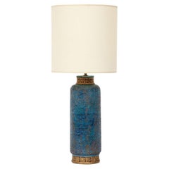 Aldo Londi Bitossi Tischlampe, Keramik, Blau, Gold, Cinese, signiert