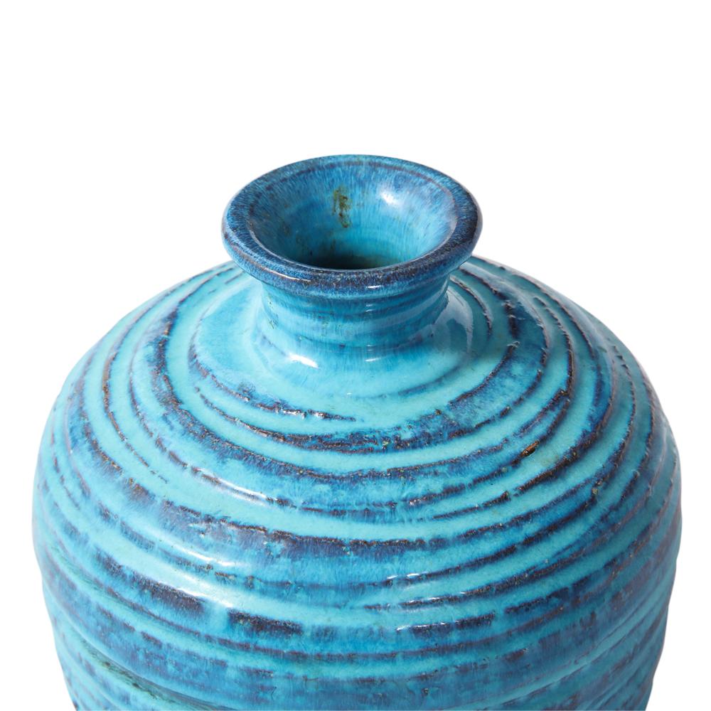 Mid-20th Century Bitossi for Rosenthal Netter Vase, Ceramic, Blue, Brown, Ribbed For Sale