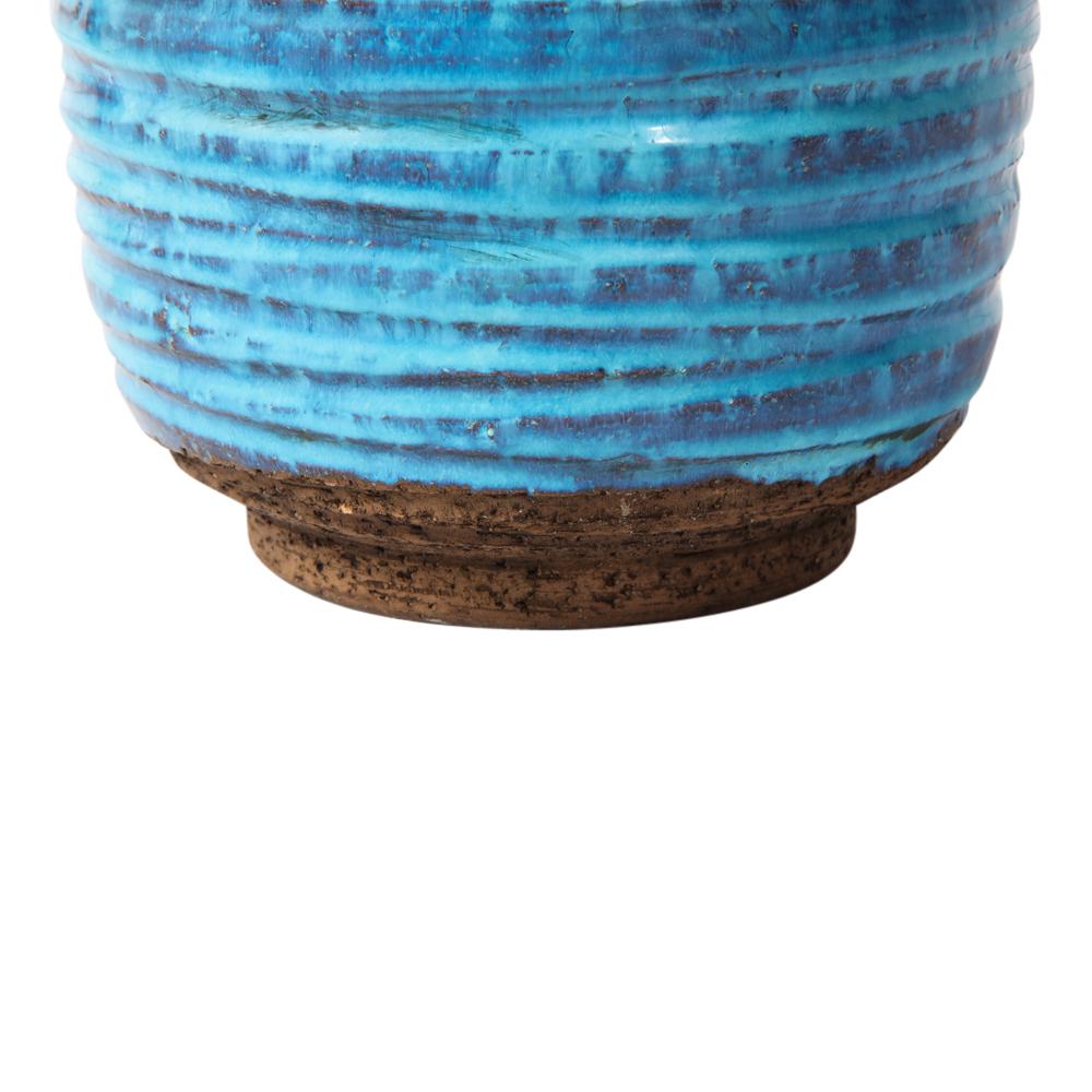 Bitossi for Rosenthal Netter Vase, Ceramic, Blue, Brown, Ribbed For Sale 1