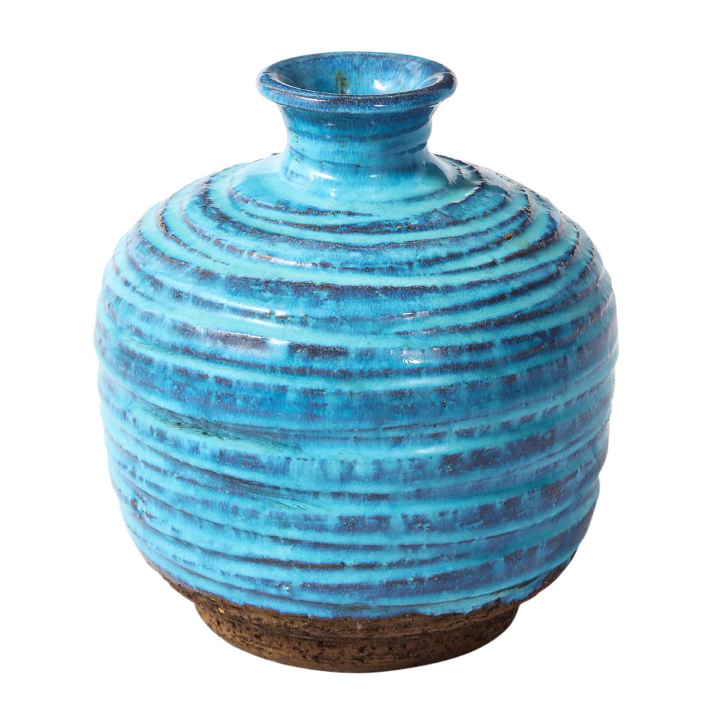 Bitossi für Rosenthal Netter Vase, Keramik, Blau, Brown, gerippt (Italienisch) im Angebot