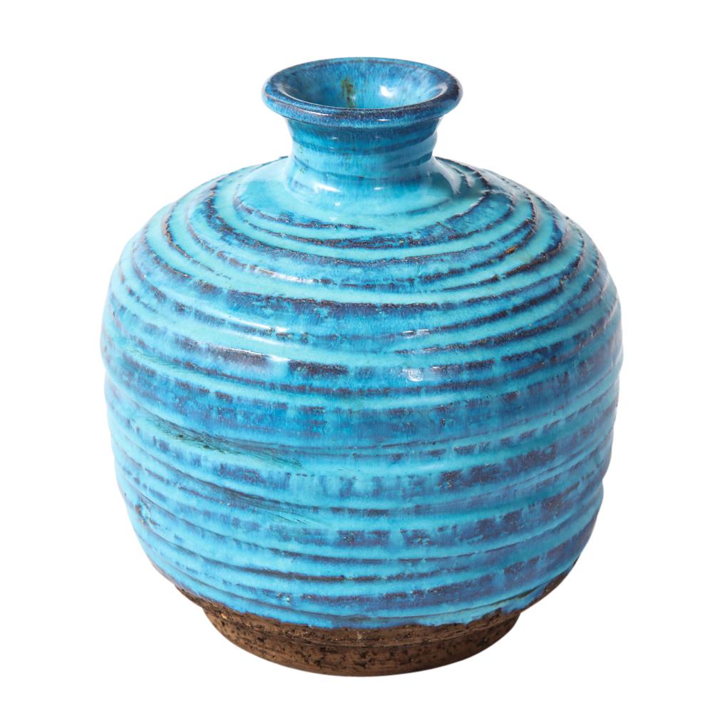 Bitossi für Rosenthal Netter Vase, Keramik, Blau, Brown, gerippt (Glasiert) im Angebot