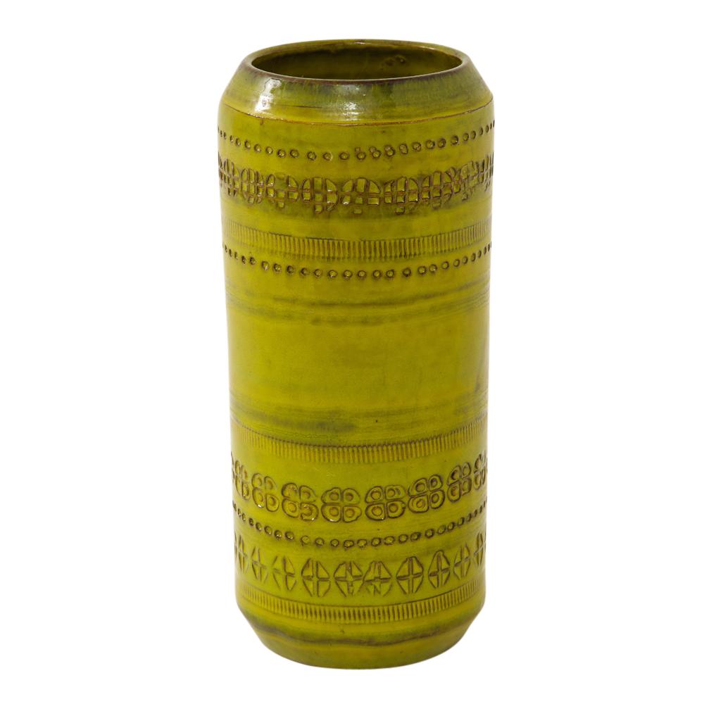 Vase „Bitossi“ von Aldo Londi, Keramik, Chartreuse, bedruckt, signiert im Angebot 3