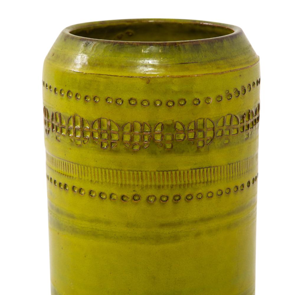 Vase „Bitossi“ von Aldo Londi, Keramik, Chartreuse, bedruckt, signiert im Angebot 4
