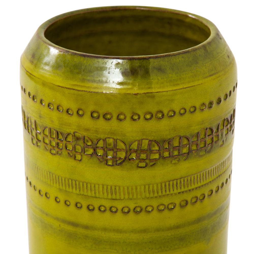 Vase „Bitossi“ von Aldo Londi, Keramik, Chartreuse, bedruckt, signiert im Angebot 5