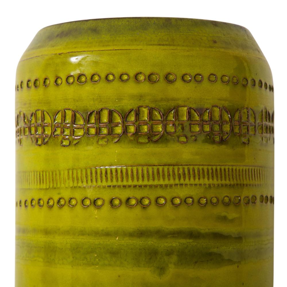 Vase „Bitossi“ von Aldo Londi, Keramik, Chartreuse, bedruckt, signiert im Angebot 8