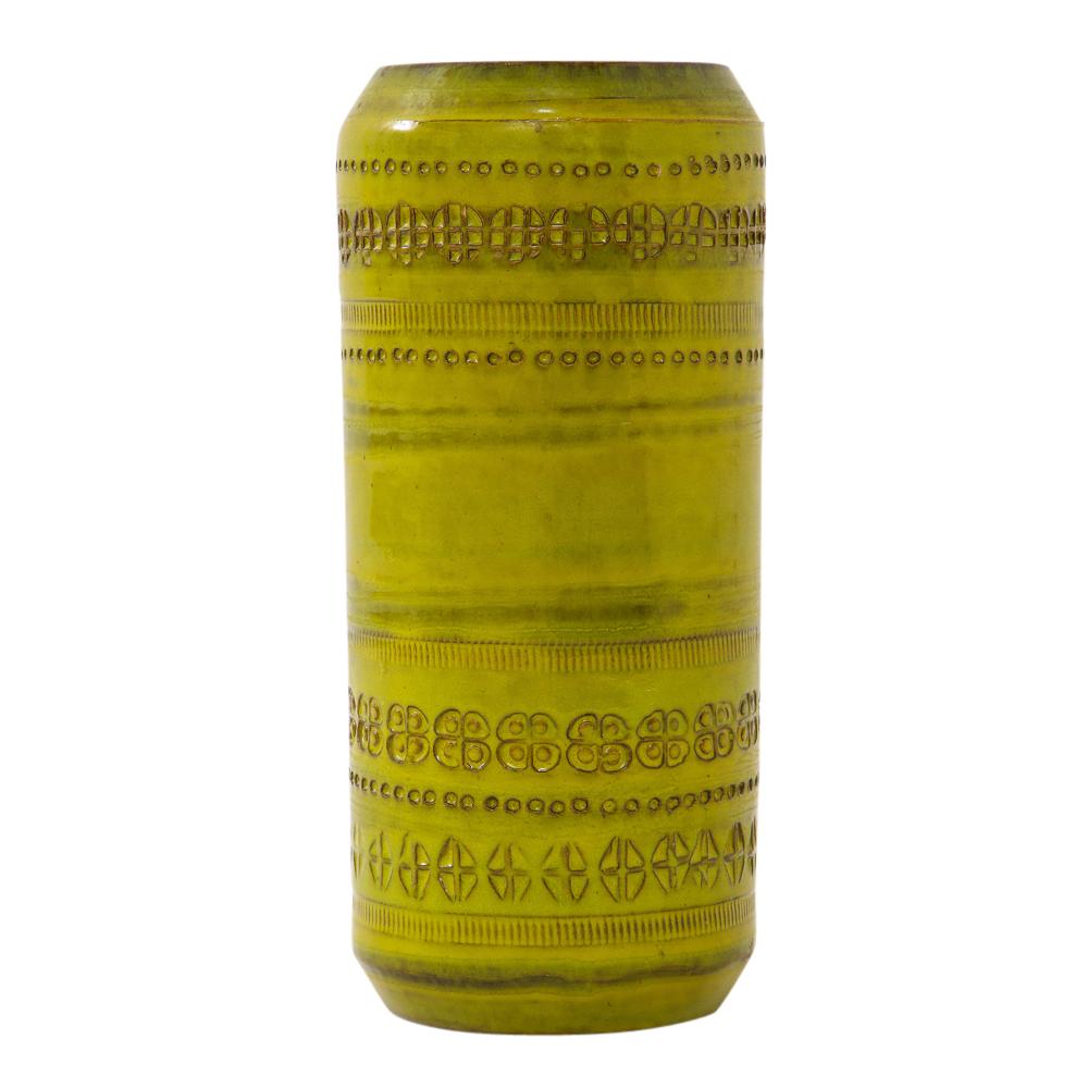Vase „Bitossi“ von Aldo Londi, Keramik, Chartreuse, bedruckt, signiert (Moderne der Mitte des Jahrhunderts) im Angebot