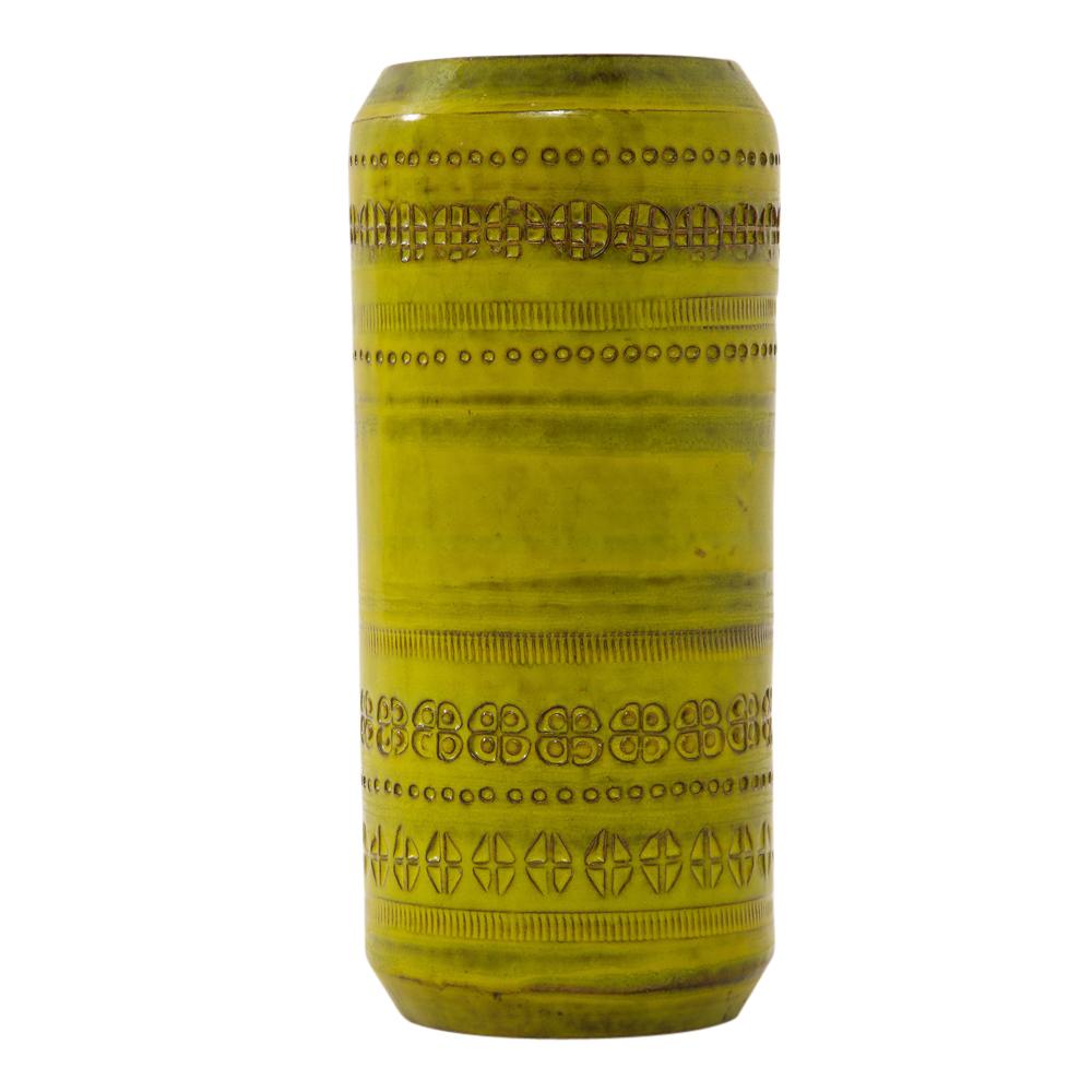 Vase „Bitossi“ von Aldo Londi, Keramik, Chartreuse, bedruckt, signiert (Italienisch) im Angebot