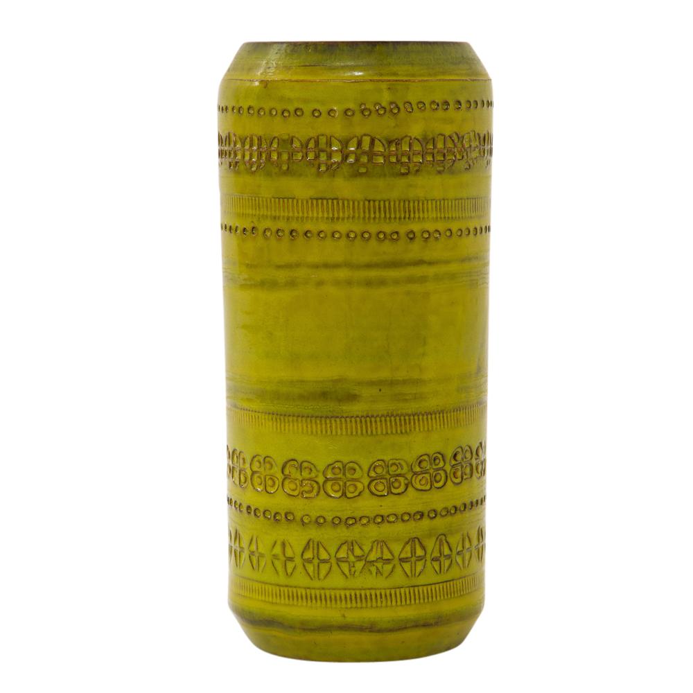 Vase „Bitossi“ von Aldo Londi, Keramik, Chartreuse, bedruckt, signiert (Glasiert) im Angebot