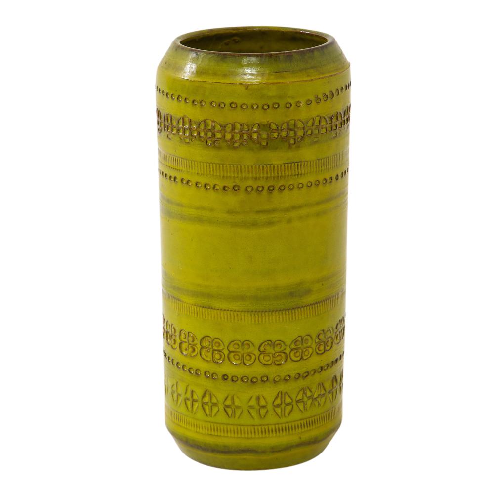 Vase „Bitossi“ von Aldo Londi, Keramik, Chartreuse, bedruckt, signiert (Mitte des 20. Jahrhunderts) im Angebot