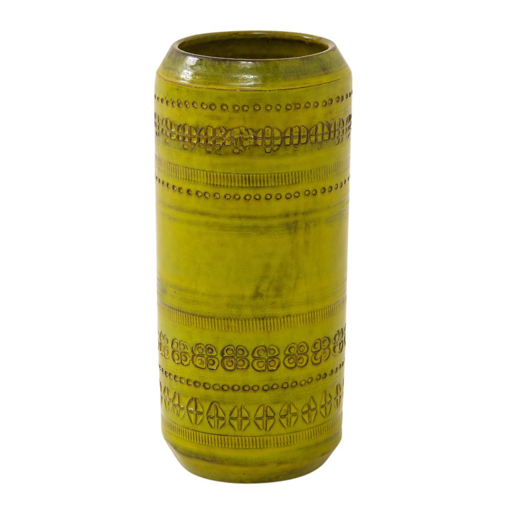 Vase „Bitossi“ von Aldo Londi, Keramik, Chartreuse, bedruckt, signiert im Angebot 1