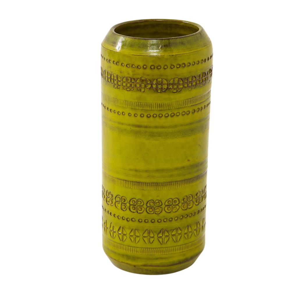 Vase „Bitossi“ von Aldo Londi, Keramik, Chartreuse, bedruckt, signiert im Angebot 2