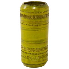 Vase „Bitossi“ von Aldo Londi, Keramik, Chartreuse, bedruckt, signiert