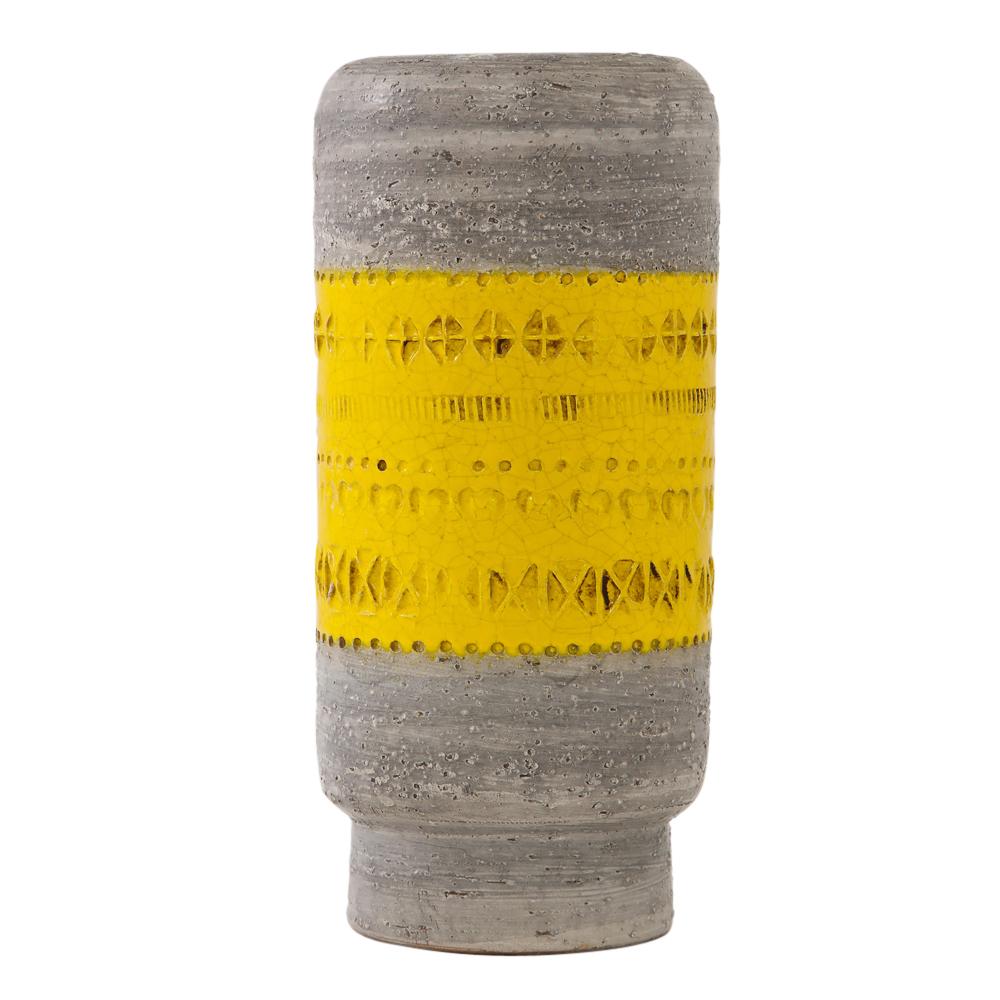 Mid-Century Modern Bitossi Vase, Ceramic, Gray and Yellow, Impressed, Signed For Sale