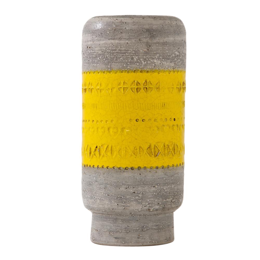 Italian Bitossi Vase, Ceramic, Gray and Yellow, Impressed, Signed For Sale
