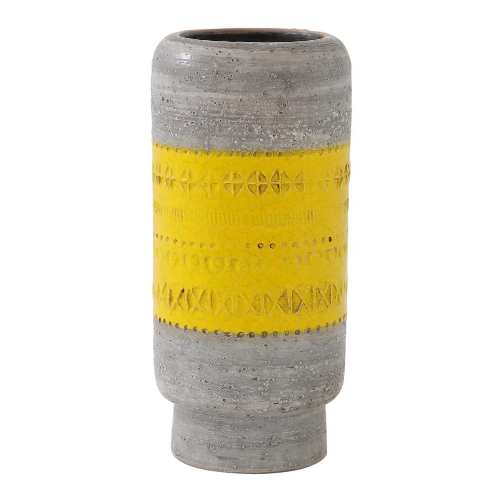 Glazed Bitossi Vase, Ceramic, Gray and Yellow, Impressed, Signed For Sale