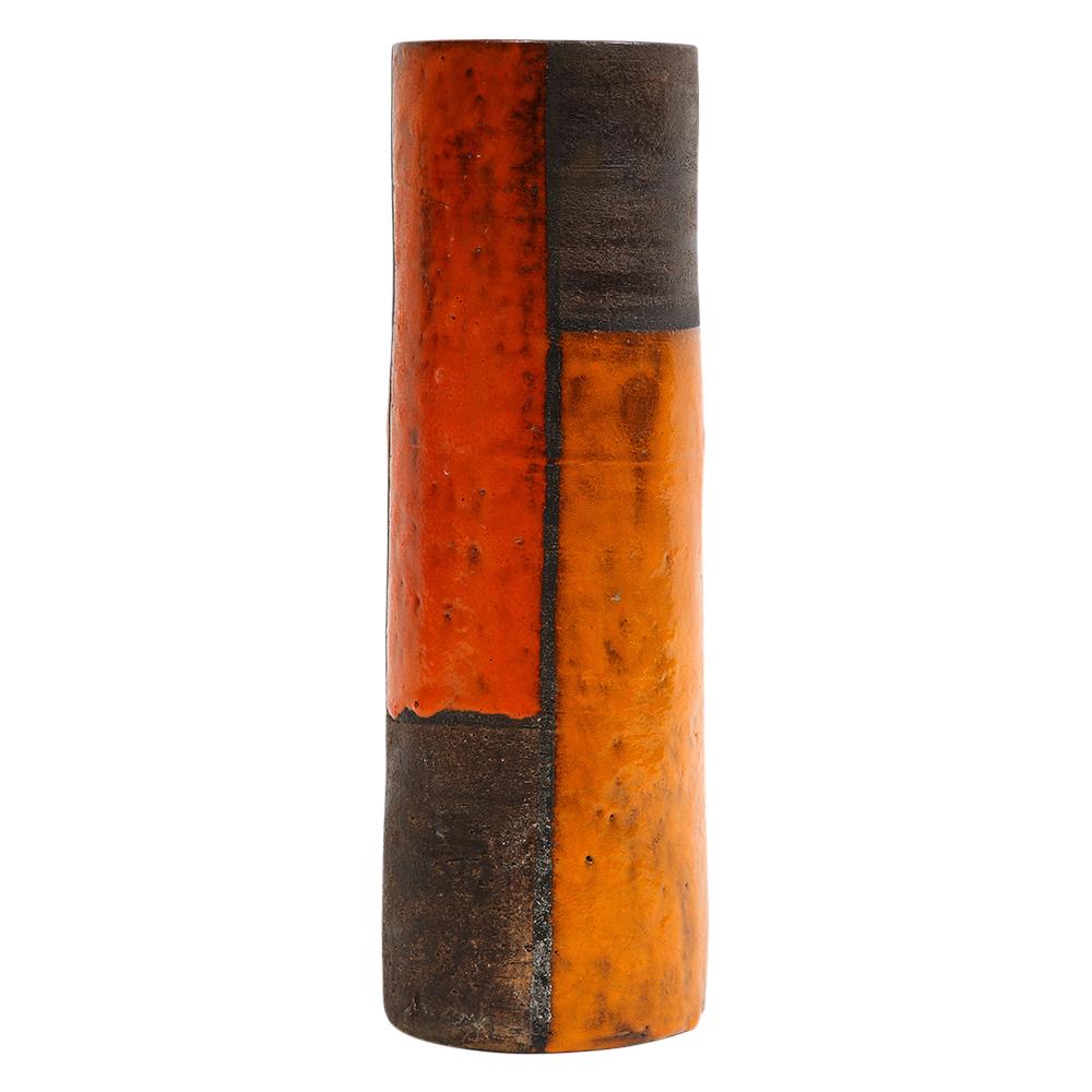 Aldo Londi Bitossi Vase, Ceramic Mondrian, Yellow Orange, Brown, Signed For Sale 2