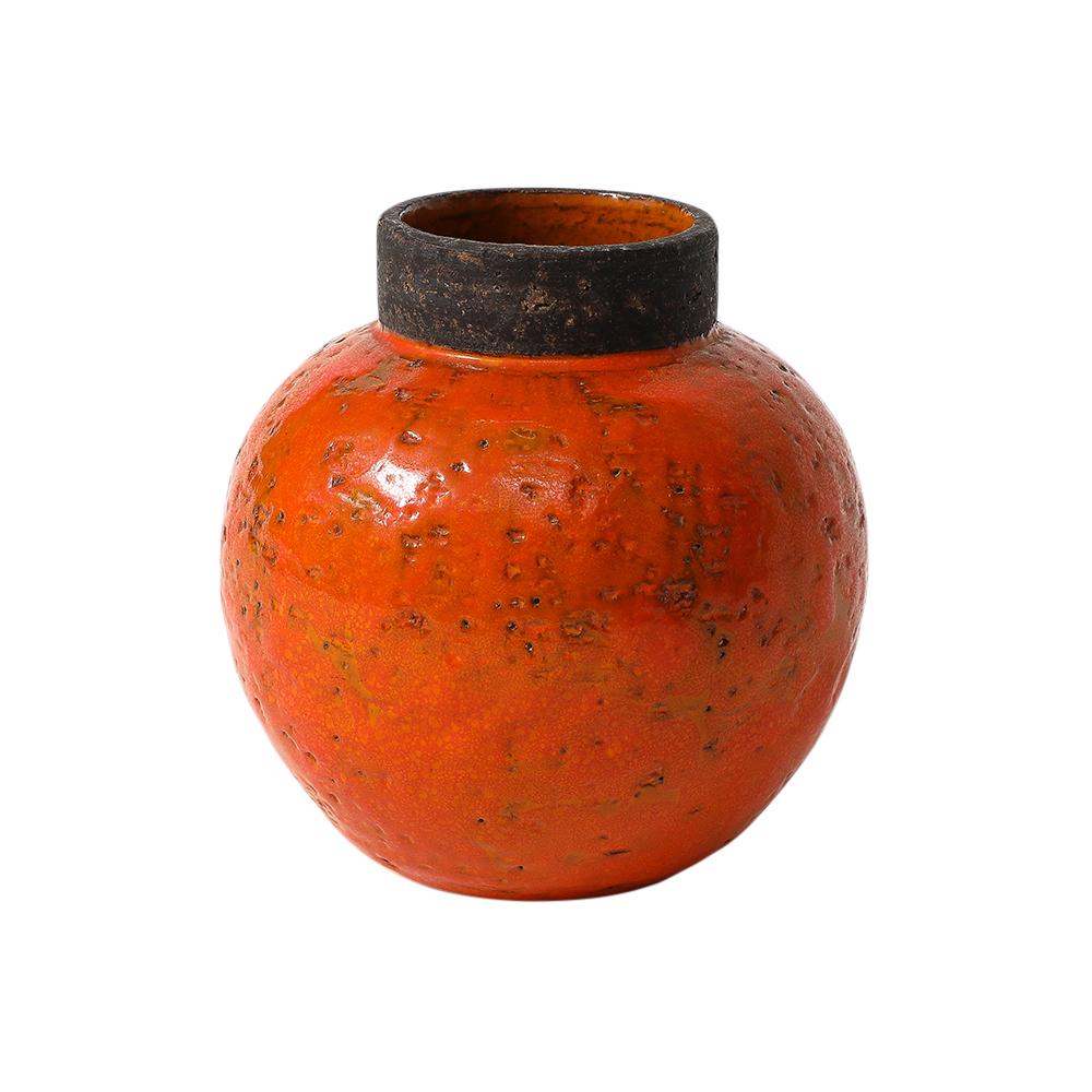 Jarrón Aldo Londi Bitossi, Cerámica, Naranja, Marrón, Firmado Moderno de mediados de siglo en venta
