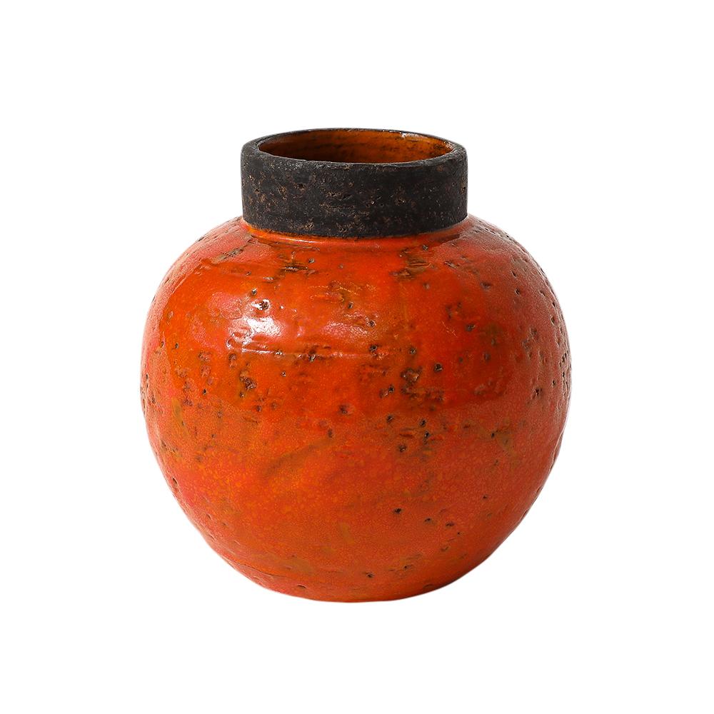 Jarrón Aldo Londi Bitossi, Cerámica, Naranja, Marrón, Firmado Glaseado en venta