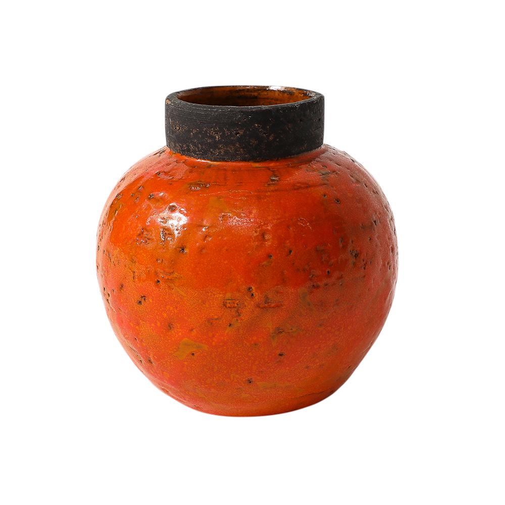 Jarrón Aldo Londi Bitossi, Cerámica, Naranja, Marrón, Firmado mediados del siglo XX en venta