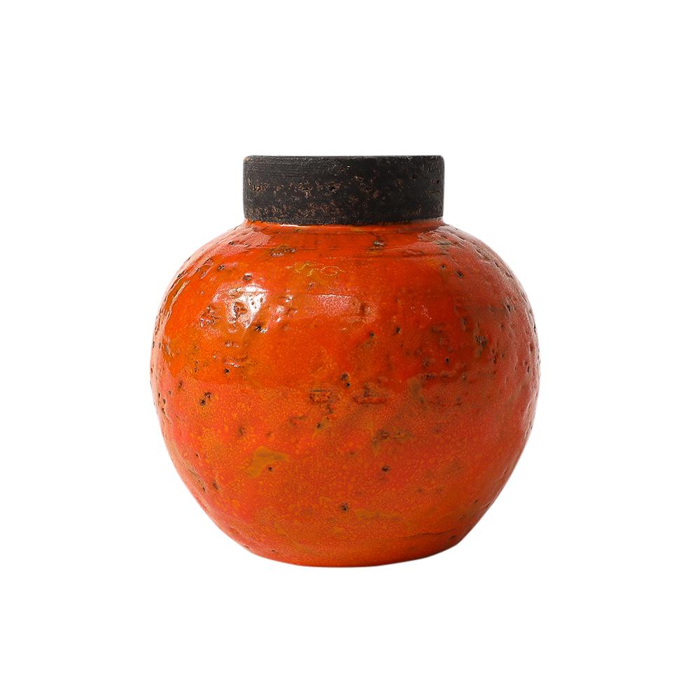 Jarrón Aldo Londi Bitossi, Cerámica, Naranja, Marrón, Firmado Cerámico en venta