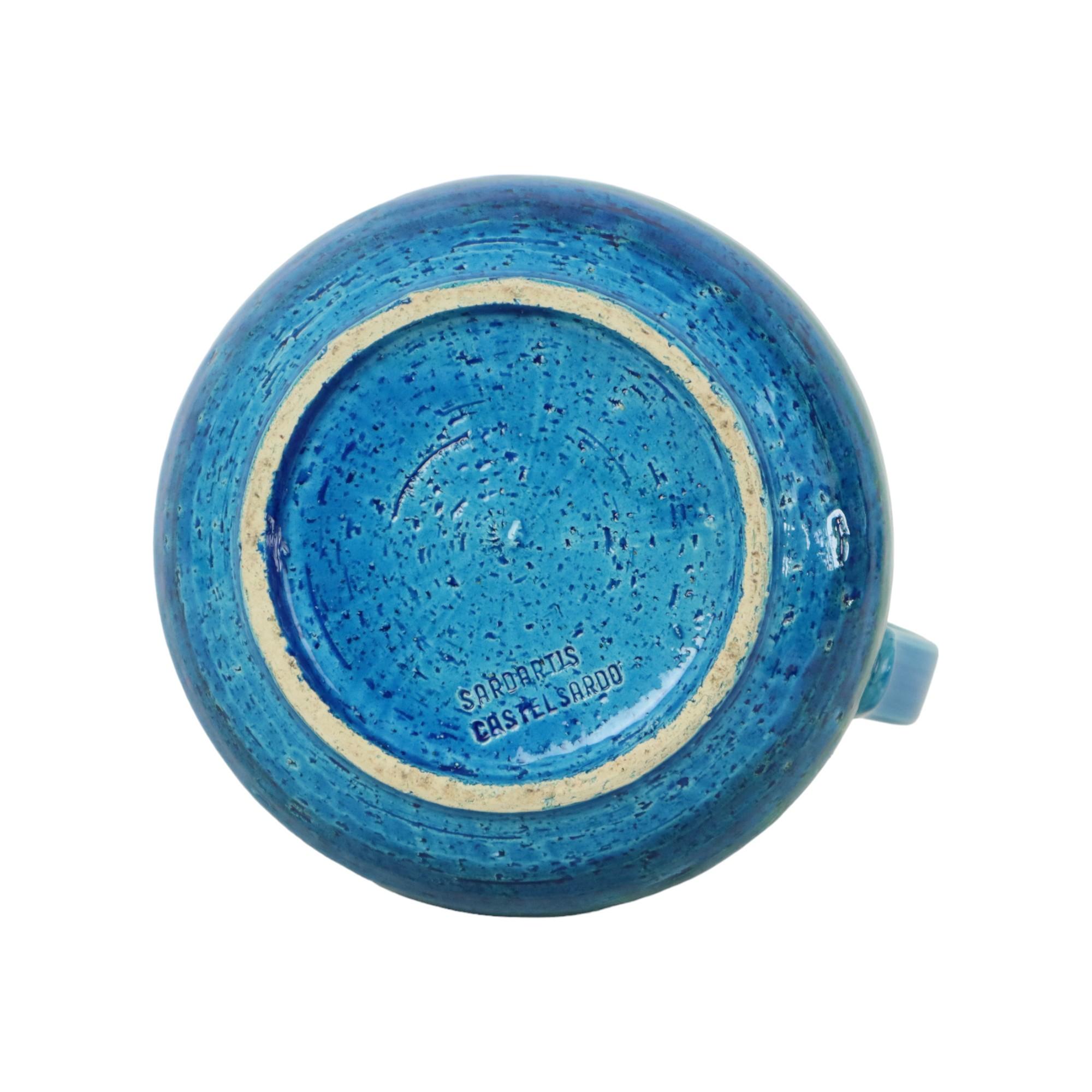 Aldo Londi Bitossi Vaso ad orecchio Brocca Rimini Blu Terracotta Italia Anni Sessanta in vendita 3