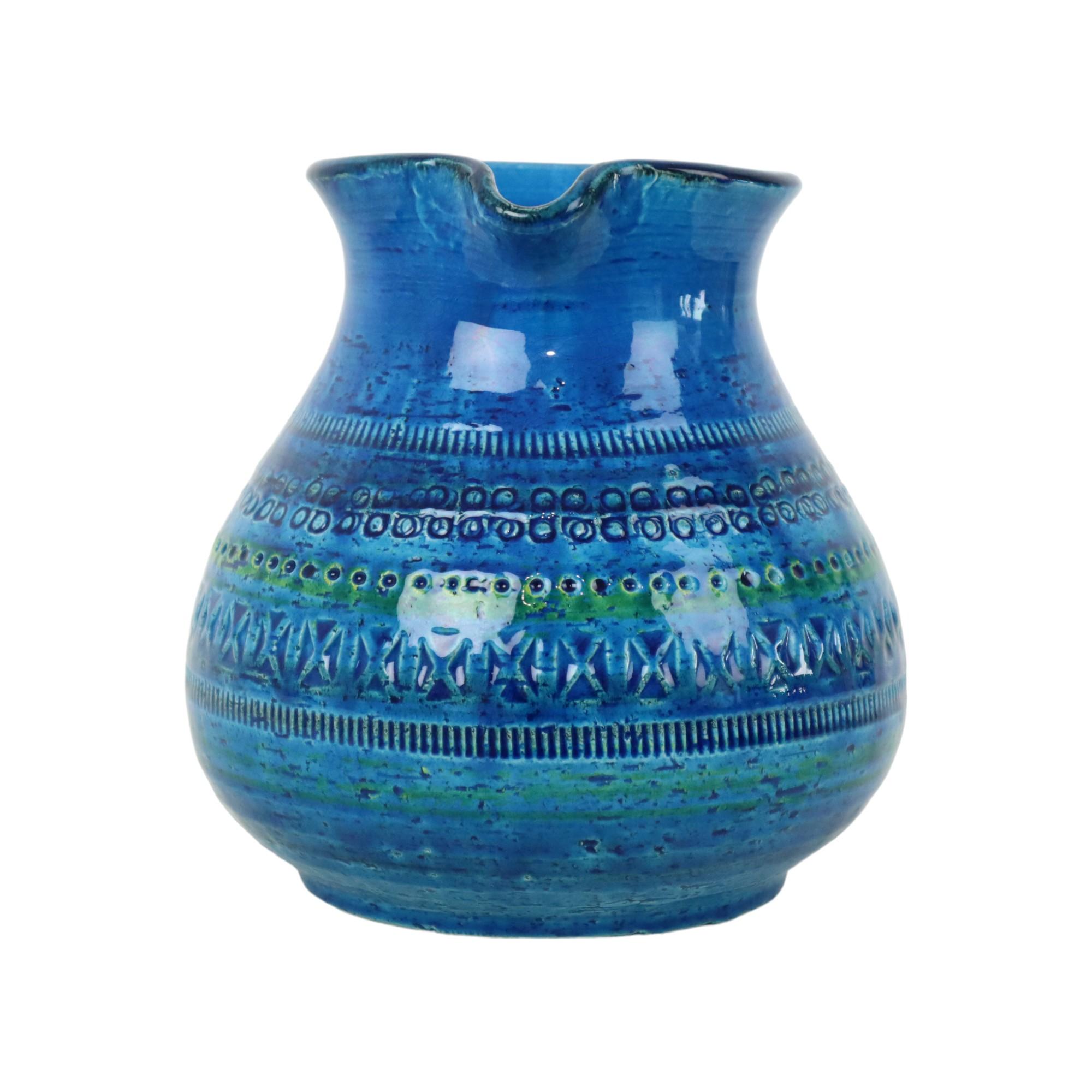 Italiano Aldo Londi Bitossi Vaso ad orecchio Brocca Rimini Blu Terracotta Italia Anni Sessanta in vendita