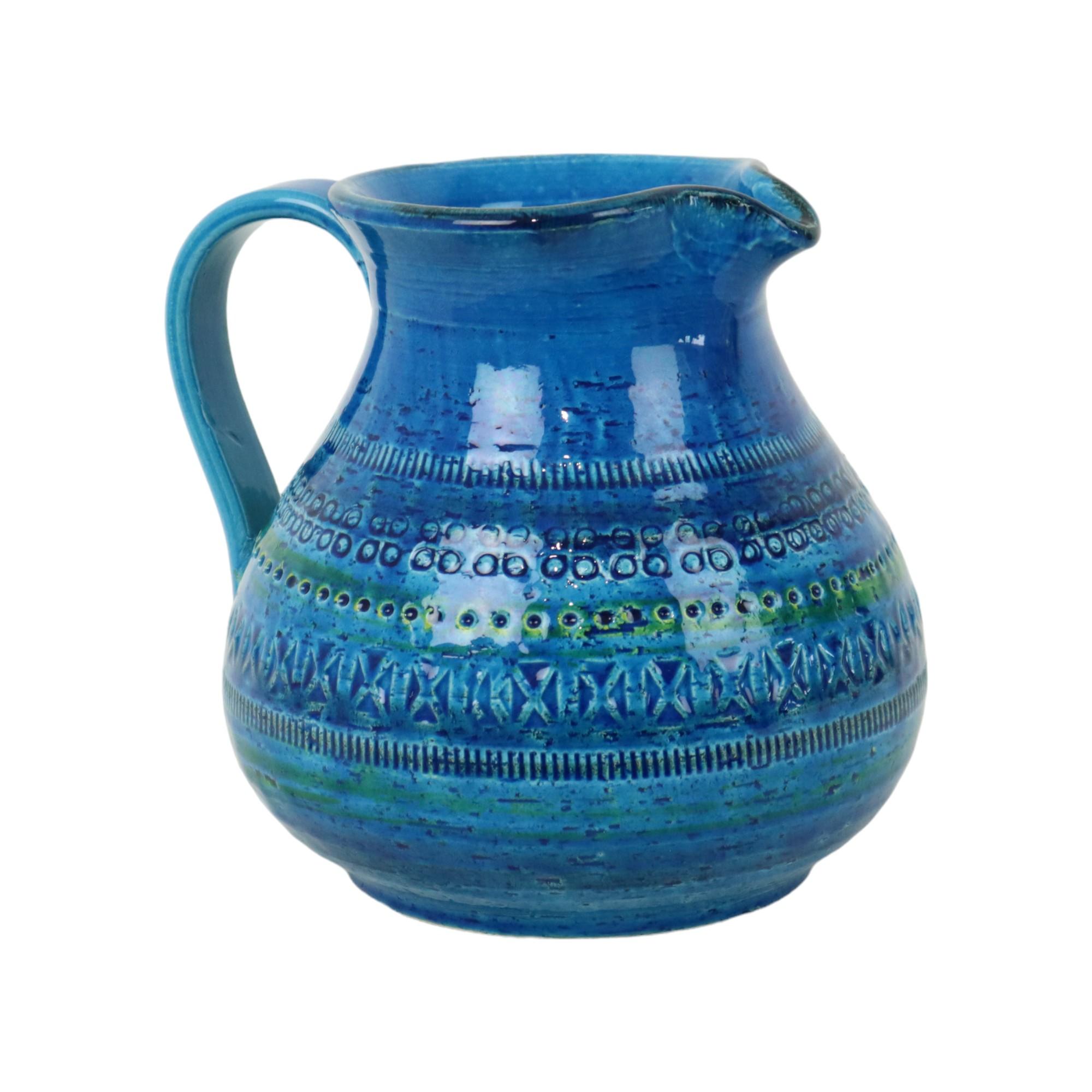 Smaltato Aldo Londi Bitossi Vaso ad orecchio Brocca Rimini Blu Terracotta Italia Anni Sessanta in vendita