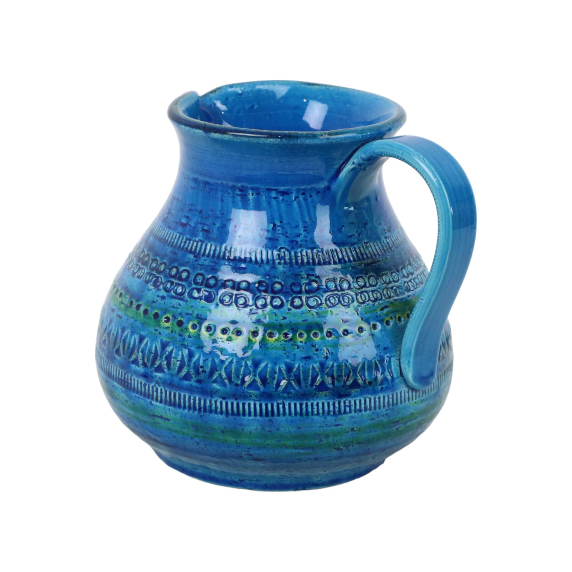 Ceramica Aldo Londi Bitossi Vaso ad orecchio Brocca Rimini Blu Terracotta Italia Anni Sessanta in vendita