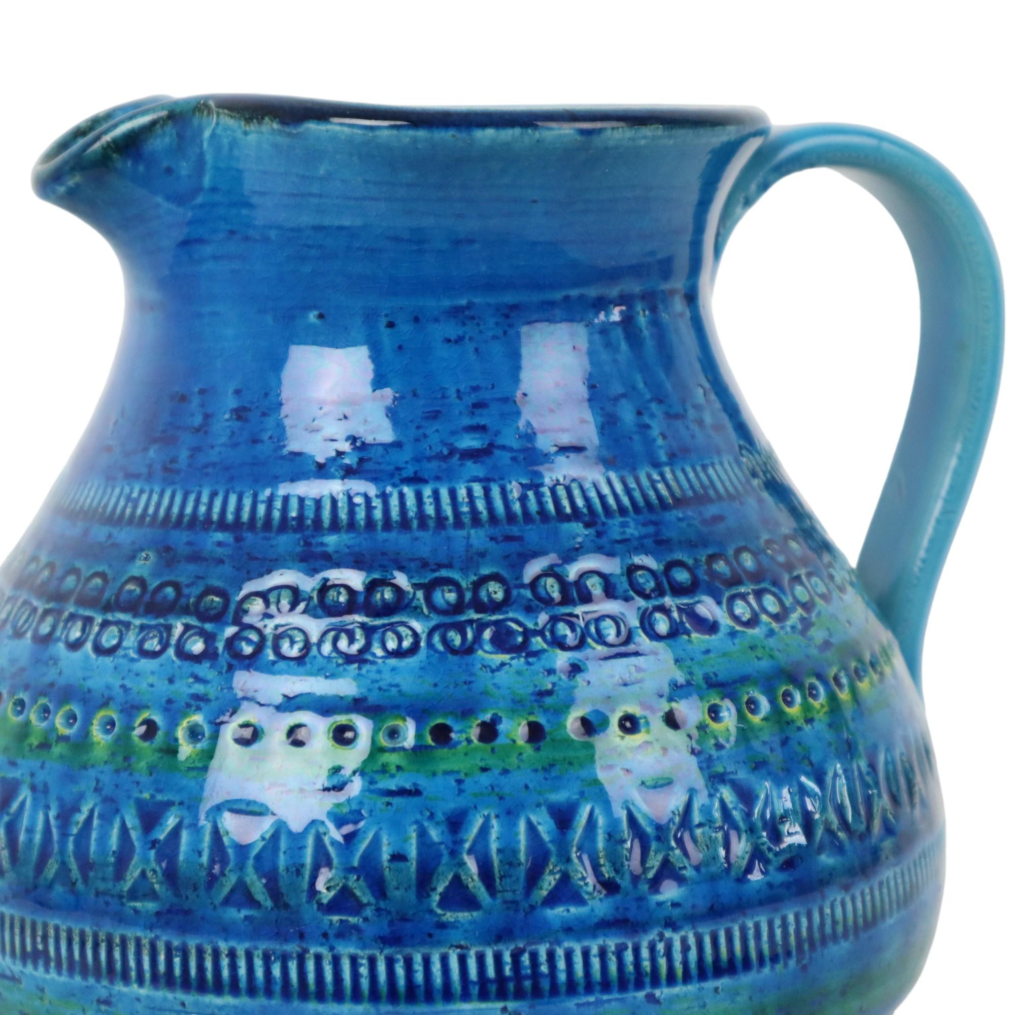 Aldo Londi Bitossi Vaso ad orecchio Brocca Rimini Blu Terracotta Italia Anni Sessanta in vendita 2