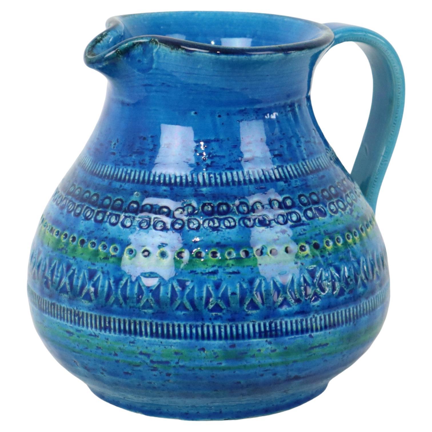Aldo Londi Bitossi Vase Oreille Vase Jug Rimini Bleu Faïence Italie Années 60