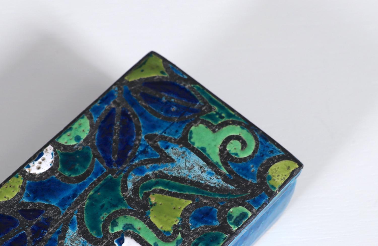 Aldo Londi Blue Glazed Ceramic Floral Lidded Box 6
