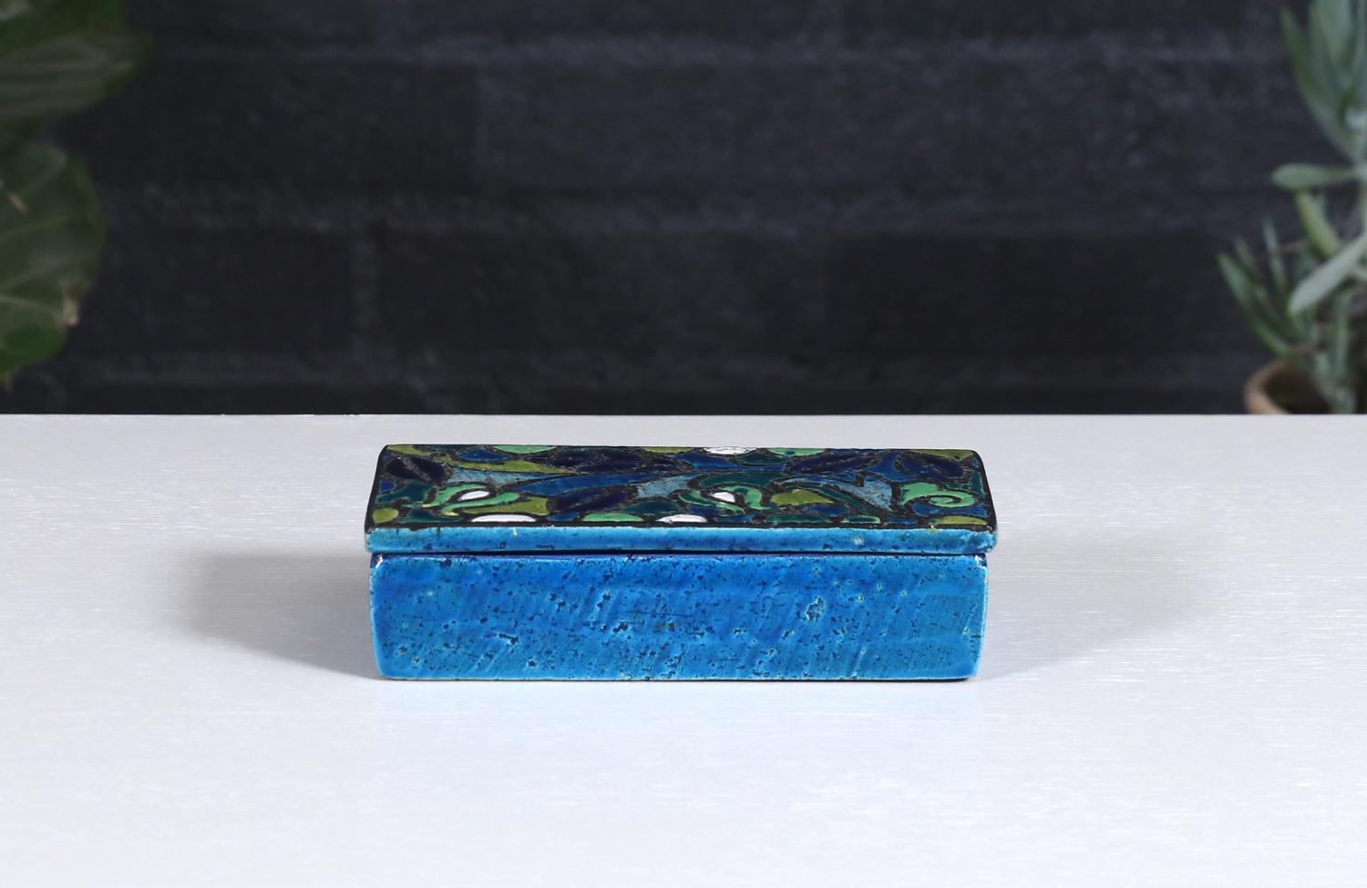 Mid-Century Modern Aldo Londi Blue Glazed Ceramic Floral Lidded Box