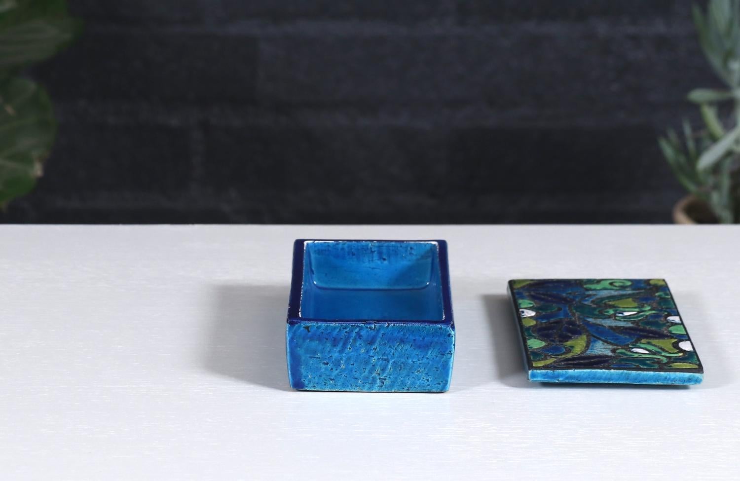 Mid-20th Century Aldo Londi Blue Glazed Ceramic Floral Lidded Box