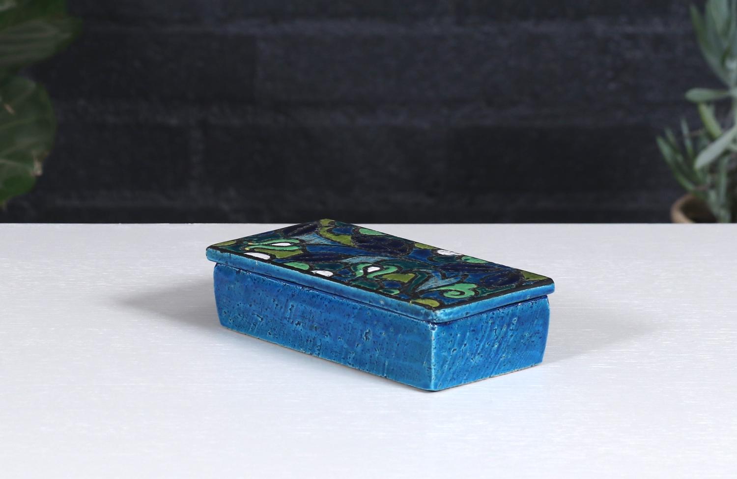Aldo Londi Blue Glazed Ceramic Floral Lidded Box 1