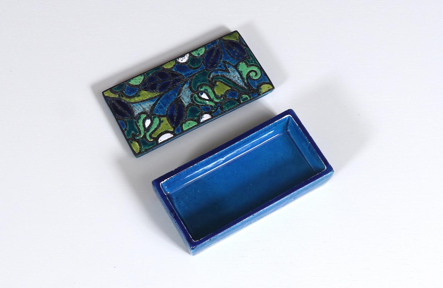 Aldo Londi Blue Glazed Ceramic Floral Lidded Box 2