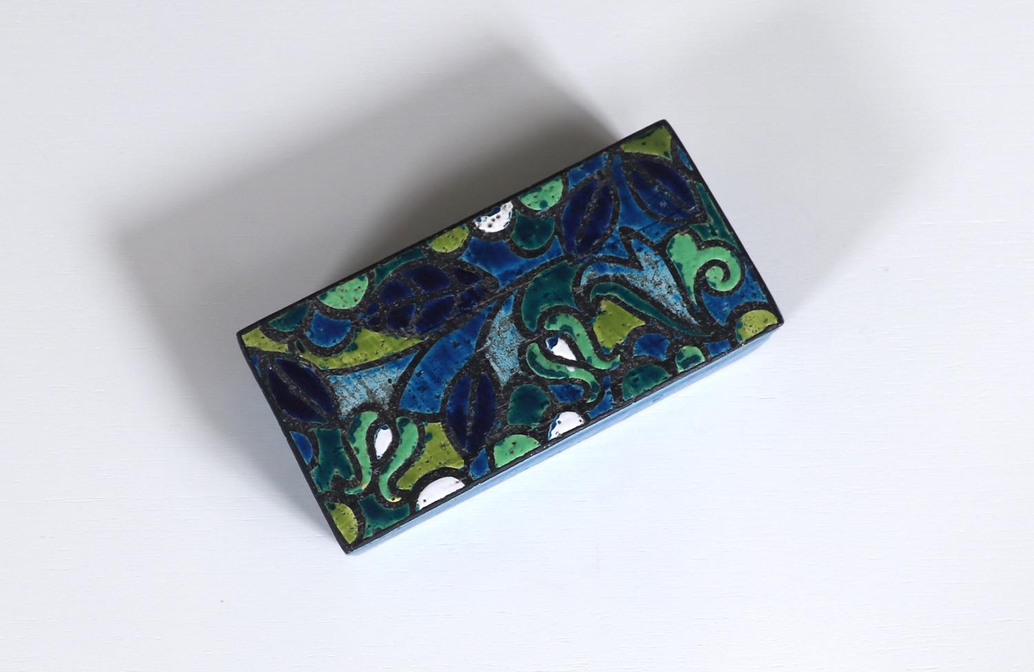 Aldo Londi Blue Glazed Ceramic Floral Lidded Box 3