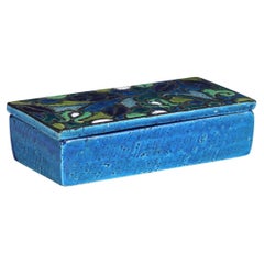 Aldo Londi Blue Glazed Ceramic Floral Lidded Box
