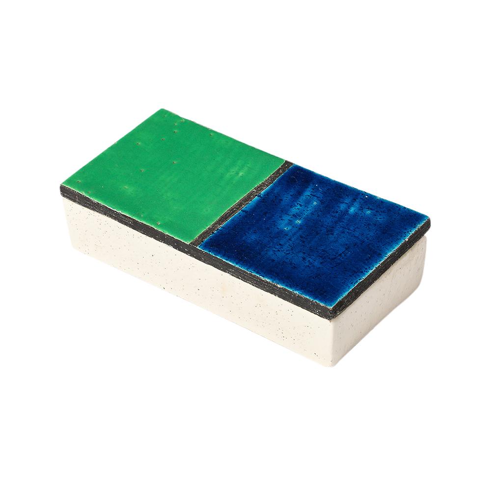 Italian Aldo Londi Box, Mondrian, Ceramic, Blue, Green, Black, Signed, Rosenthal Netter For Sale