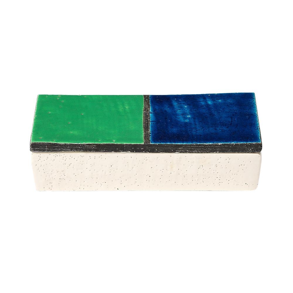 Aldo Londi Box, Mondrian, Ceramic, Blue, Green, Black, Signed, Rosenthal Netter In Good Condition For Sale In New York, NY