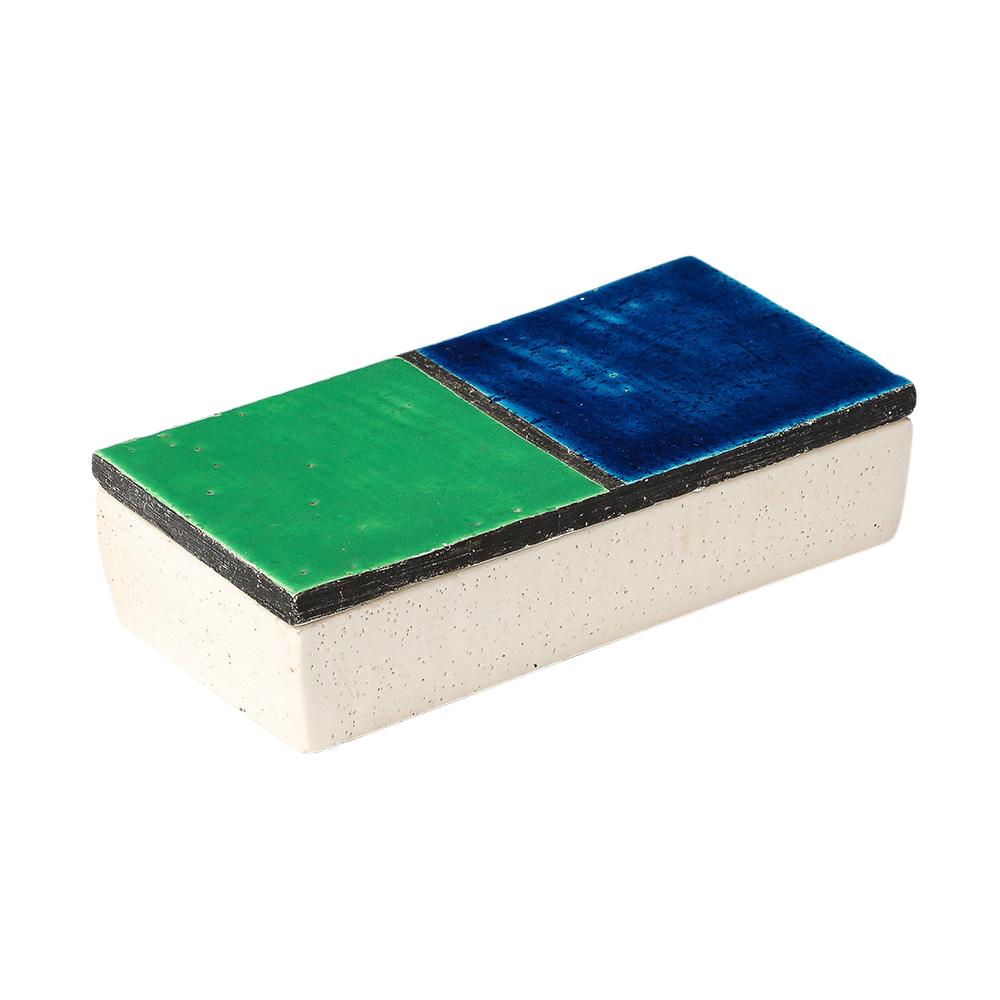 Mid-20th Century Aldo Londi Box, Mondrian, Ceramic, Blue, Green, Black, Signed, Rosenthal Netter For Sale