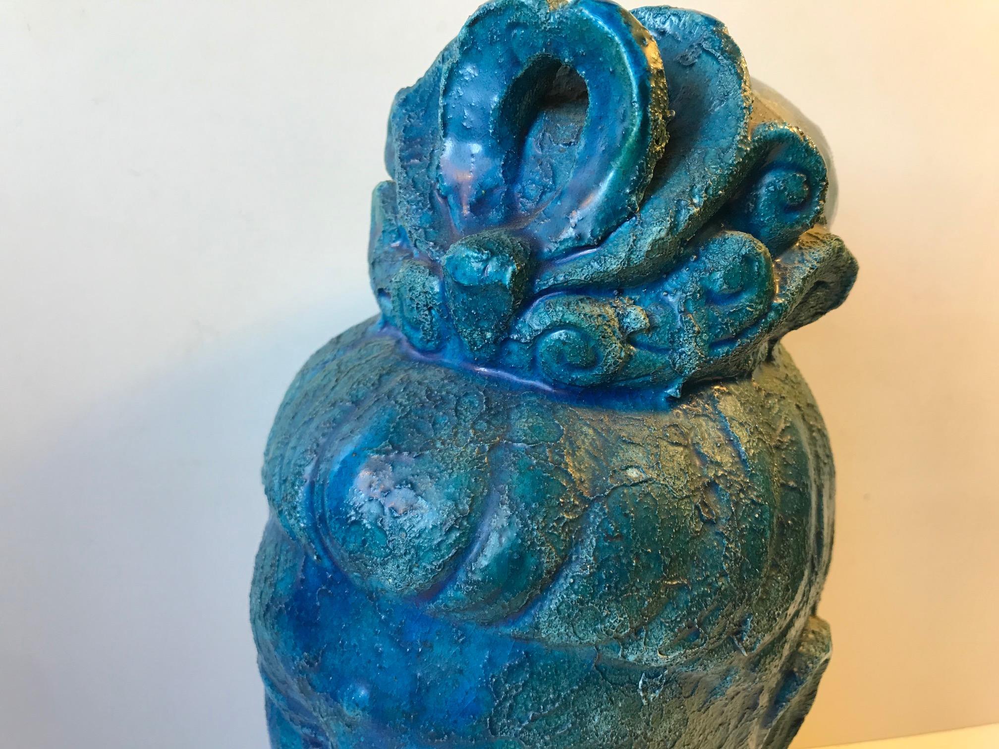Aldo Londi Buddha Bust of Guanyin in Blue Cinese Glaze, Bitossi, 1960s For Sale 2
