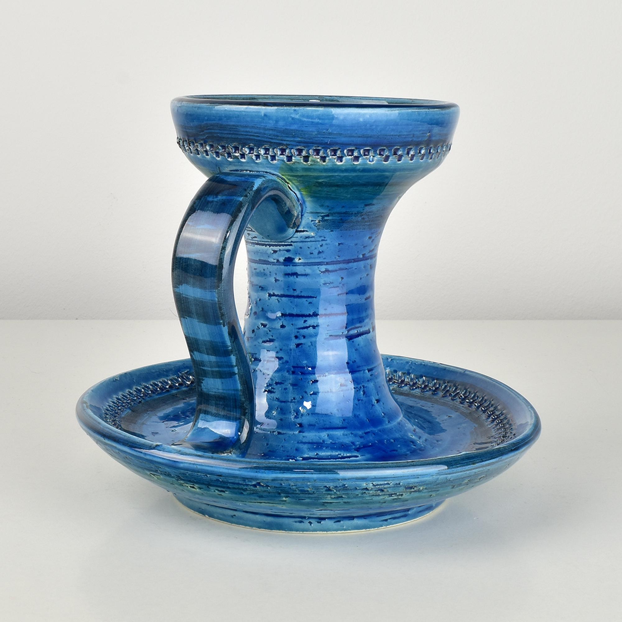 Mid-Century moderno Aldo Londi Candeliere in ceramica smaltata blu Bitossi metà del XX secolo Rimini Blu in vendita