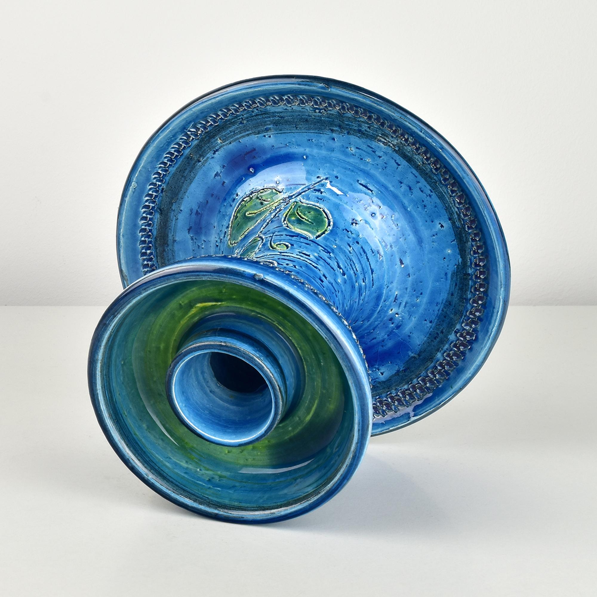 Goffrato Aldo Londi Candeliere in ceramica smaltata blu Bitossi metà del XX secolo Rimini Blu in vendita
