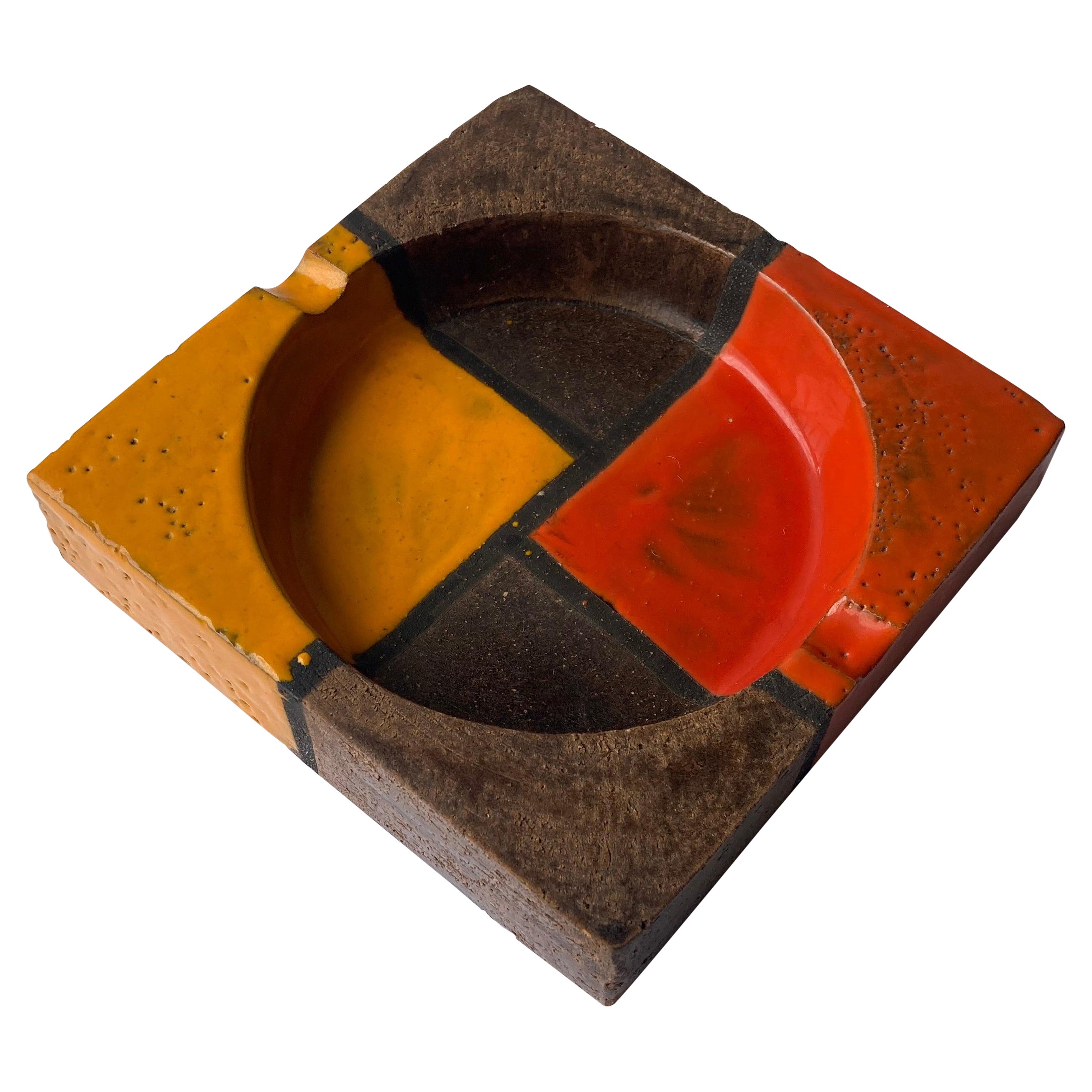 Aldo Londi Ceramic, Pottery Ashtray for Bitossi, Geometric, Mondrian, Pattern For Sale